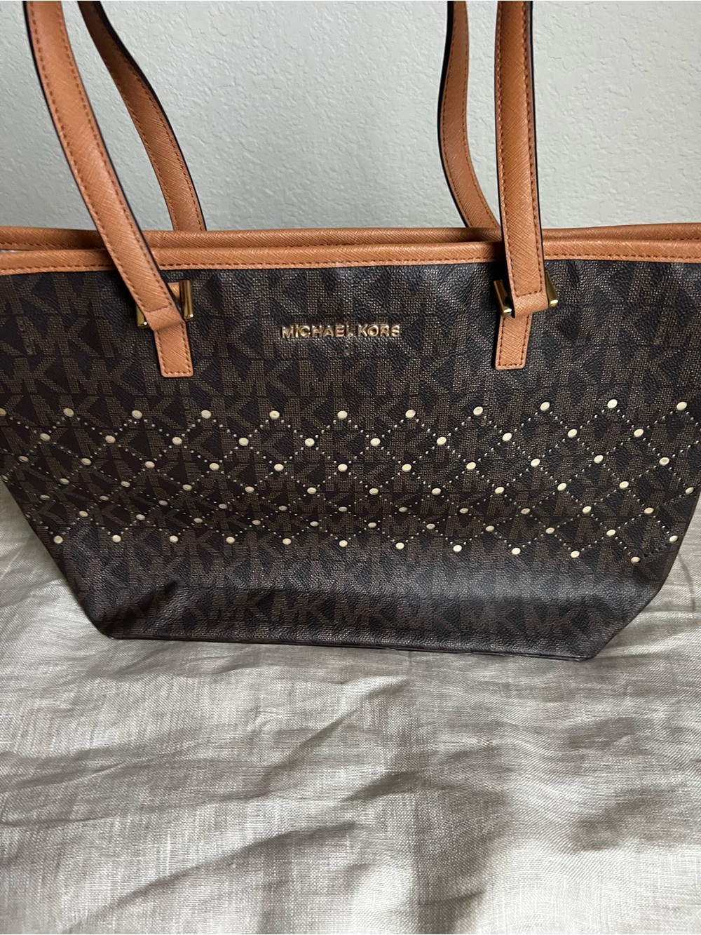 Michael Kors Jet Set Signature Logo Perforated Tote Bag